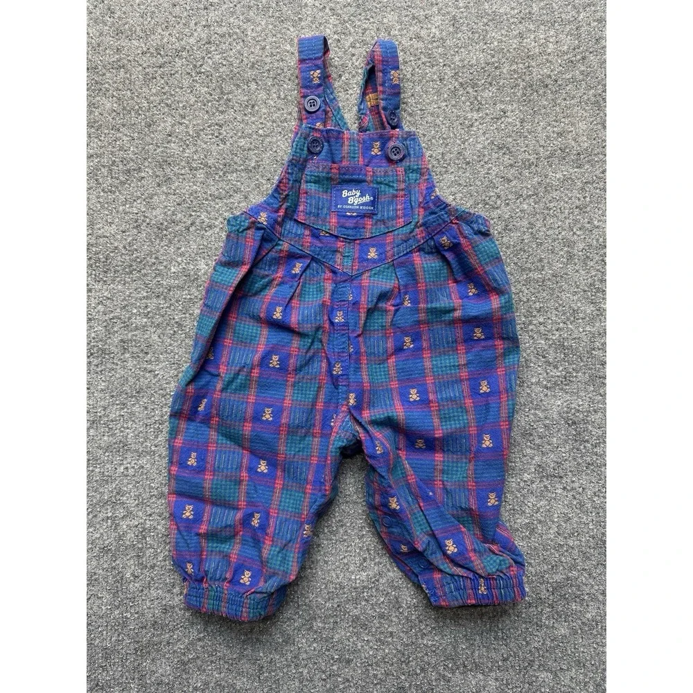 Baby Oshkosh B'Gosh Vestbak Pink Blue With Teddy‎ Bears Overalls Vintage
